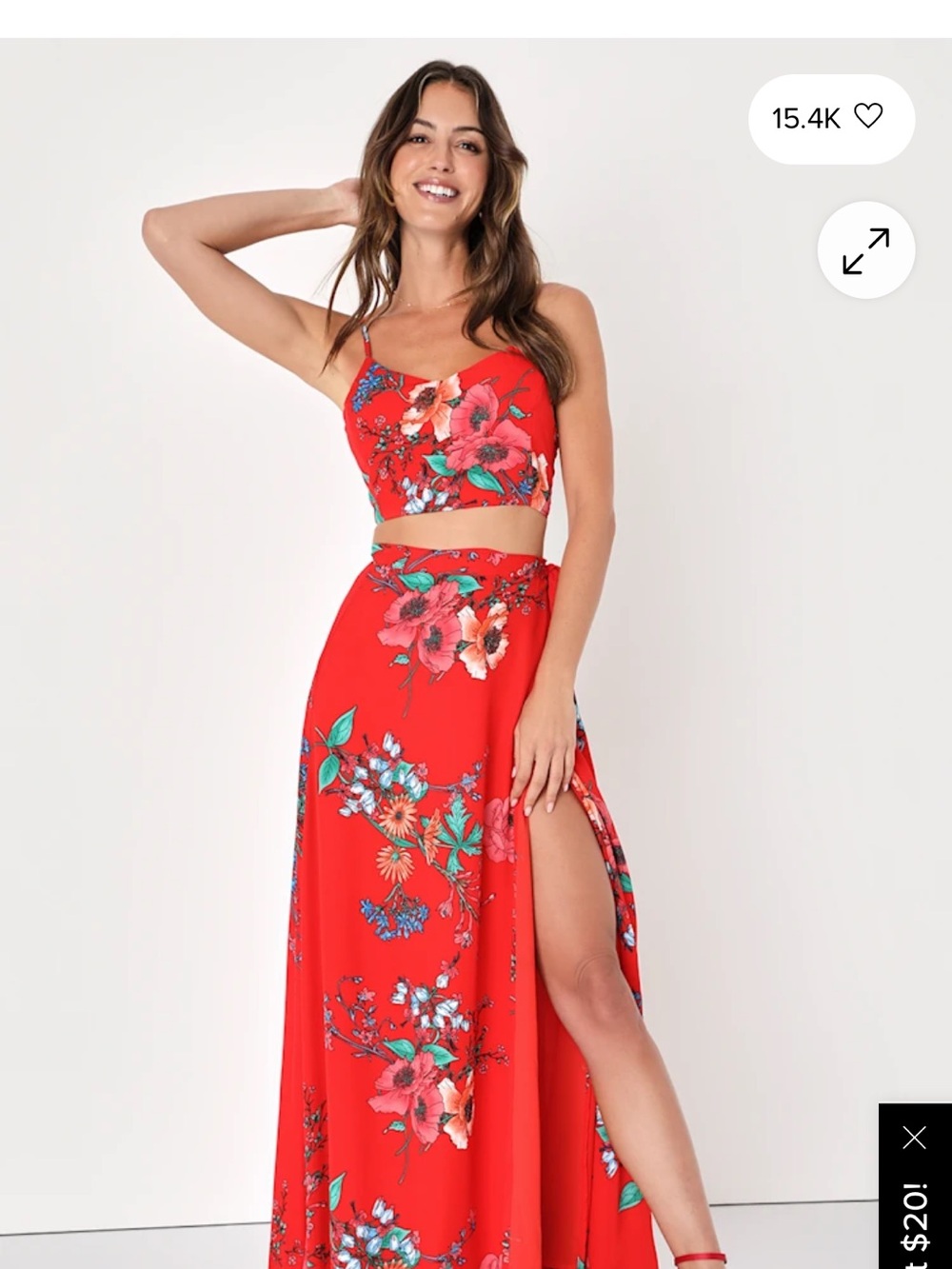Lulus two piece set Floral Maxi Skirt with High Side Slit